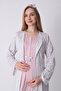 Maternity Nightgown and Dressing Gown Set – Maternity Nightgown Set, Crew Neck Striped Patterned Cotton Viscose - 2