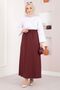 Pocket Detailed Elastic Waist Skirt Burgundy - 3