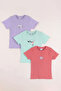 5-12 Years Old Girls' 3-Piece Embroidered Ribbed T-Shirt Lycra Flexible Summer Bodysuit Set