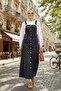 Women's Black Denim Salopet with Adjustable Straps, Buttons and Pockets - 2