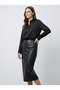 Women's Black Slit Detailed Textured Midi Skirt with Elastic Waist Jf21 - 3