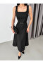 Black Square Neck Belted Dress - 5