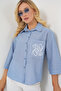 Women's Single Pocket Embroidered Shirt 1353 - Navy Blue - 4