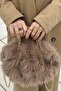 Women's Beige Luxury Plush Shoulder Bag with Gold Chain Detail - 5