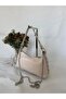 Cream Beige Patent Leather Chain Strap Women's Shoulder Bag – Studded Y2K Baguette Model - 2