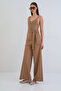 Dark Beige Adjustable Strap Self-Belted Linen Jumpsuit with Back Zipper Alc-X15382 - 3