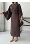 Women's Brown Bat Sleeve Back Tie Dress - 4