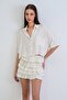 Cream Single Pocket Flared Linen Crop Shirt Alc-X15373