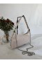 Cream Beige Patent Leather Chain Strap Women's Shoulder Bag – Studded Y2K Baguette Model - 3