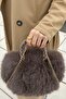 Women's Brown Luxury Plush Shoulder Bag with Gold Chain Detail