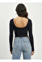 Women's Anthracite Crew Neck Blouse with Chain Detail on the Back Nj98