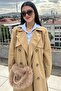 Women's Beige Luxury Plush Shoulder Bag with Gold Chain Detail
