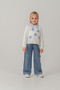 Girl's Floral Embroidered White Sweater and Jean Pants 4-7 Years Old Holiday Outfit Combination