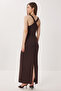 Thick Strap Slit Knitted Dress Lmc0092 Brown - 4