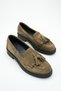 Tasseled Khaki Suede Genuine Leather Women's Loafer Shoes Daily Classic Tassel Detailed Khaki Color Shoes - 2