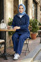 Women's Hooded, Buttoned and Pocketed Dark Denim Blue Tunic Pants Two-Piece Set - 2