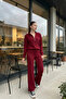 Women's College Jacket Ribbed Knit Trousers Two-Piece Set