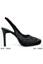 Jennifer Black Satin Stone Pointed Toe Thin Platform Heeled Evening Dress Shoes - 5