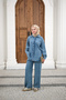 Women's Washed Detail Elastic Waist Piped Hem Shirt Suit Ice Blue - 3