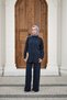 Women's Washed Detail Elastic Waist Piped Cuff Shirt Suit Navy Blue - 3