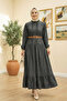 Women's Ruffle Detailed Buttoned Belted Denim Black Dress - 5
