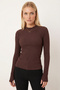 Women's Coffee Half Fisherman Finger Interlocking Body Blouse Arm-26K001095 - 2