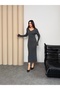 Ribbed Knit Long Dress V-Neck Women's Dress - 2