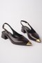 Chance Gold Toe Detailed Pointed Toe Open Back Women's Low Heel Shoes - 5