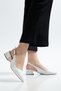 Women's Patent Leather Gold Buckle Open Back Short Heel Shoes - 2