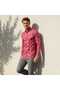 Long-Sleeved Men's Shirt with Floral and Paisley Patterns on a Fuchsia Background.