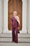Women's Front Grass Detail Crew Neck Set, Plum - 3