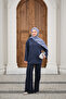Women's Front Grass Detail Crew Neck Set Indigo Blue - 5