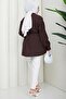 Ribbed Half Placket Buttoned Tunic Brown Hm2886 - 4