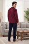 Men's Burgundy Long Sleeve Button Detailed 100% Cotton Design Large Size (Oversized) Pajama Set - 5
