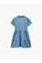 Cotton Buttoned Short Sleeve Shirt Collar Denim Dress - 4