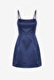 Women's Navy Blue Thin Strap Mini Satin Homecoming Evening Dress - 7