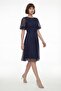 Women's Navy Blue Balloon Sleeve Mesh Fabric Detailed Midi Flared Evening Dress - 2
