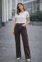 Belt Detailed Wide Leg Brown Jeans