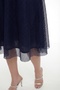 Women's Navy Blue Balloon Sleeve Mesh Fabric Detailed Midi Flared Evening Dress - 4