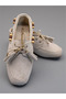 Women's Suede Ballerinas. Beaded Detailed Lace-Up Ballerinas - 3