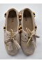 Women's Suede Ballerinas. Beaded Detailed Lace-Up Ballerinas - 5