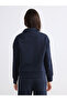 Stylish and Elegant Navy Blue Mock Neck Women's Zippered Sweatshirt - 4