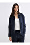 Stylish and Elegant Navy Blue Mock Neck Women's Zippered Sweatshirt