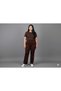 Women's Large Size Crepe Fabric Lycra Palazzo Brown Trousers with Elastic Waist - 5