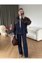 Contrast Tie-Detail Zip-Up Jacket and Pants Denim Set - 2