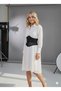 Women's White Skirt Asymmetric Flawed Sleeves with Thick Sleevecuffs Cotton Poplin Shirt Dress - 4