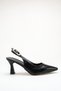 Women's Black Yanki Buckle Open-Back Heeled Shoes - 6