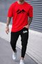 Men / Women Mountain Pattern Oversize T-Shirt Black Elastic Cuff Sweatpants Set
