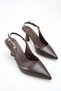 Women's Bitter Brown Leather Buckle Open-Back Heeled Shoes
