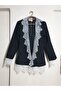 Women's Oversize Loose Padded Lace Detailed Lace Jacket - 6